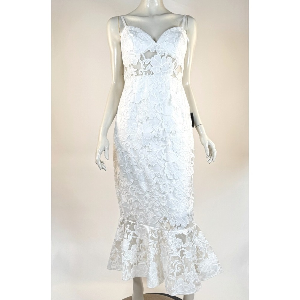 Lulus Floral Lace Trumpet‎ Midi Dress Women M NWT Lined Zip Closure Sleeveless